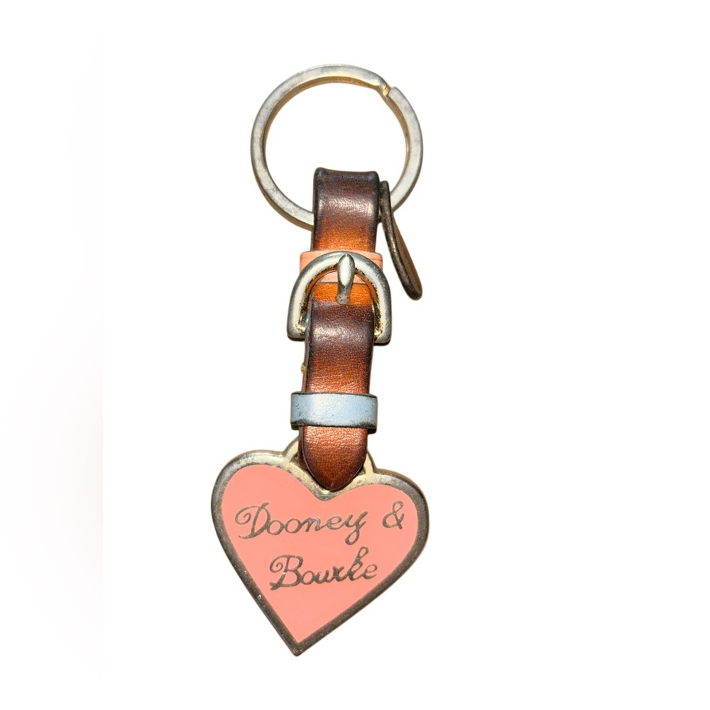 Dooney & Bourke Vintage Y2K Pink Heart Keychain with Brown Leather Strap